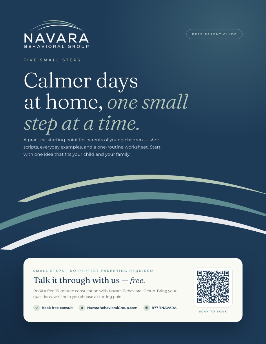 Cover of the free Navara parent guide: Calmer days at home, one small step at a time